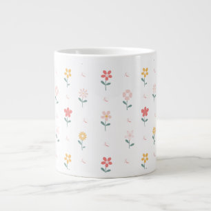 Colourful Flowers and Butterfly Pattern Large Coffee Mug