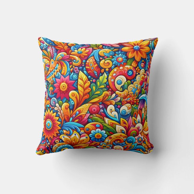 Colourful flowers and designs cushion (Back)
