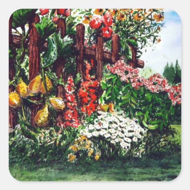 Colourful Flowers and Fence Painting Sticker (Front)