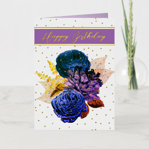 Colourful Flowers and Gold Accents Birthday Foil Greeting Card
