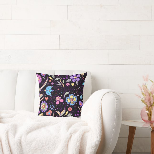 Colourful Flowers and Leafs Cushion (Couch)