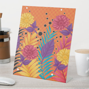 colourful flowers and leaves on a black background pedestal sign