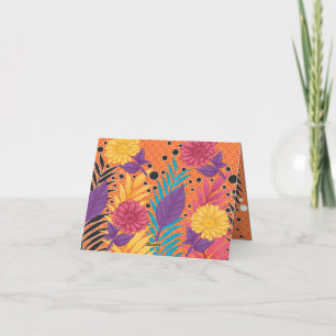 colourful flowers and leaves on a black background thank you card