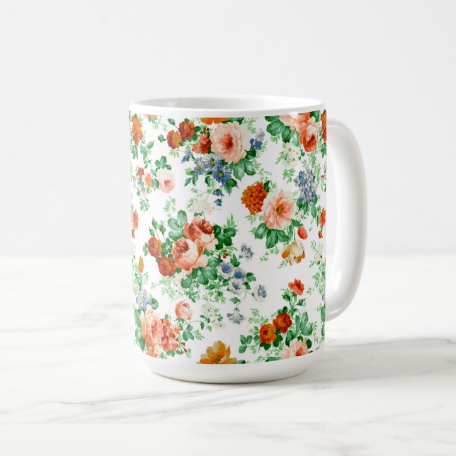 Colourful Flowers And Pink & Red Roses Coffee Mug (Front Right)
