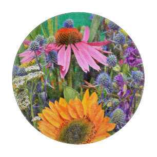 Colourful Flowers and Thistle Photo Cutting Board