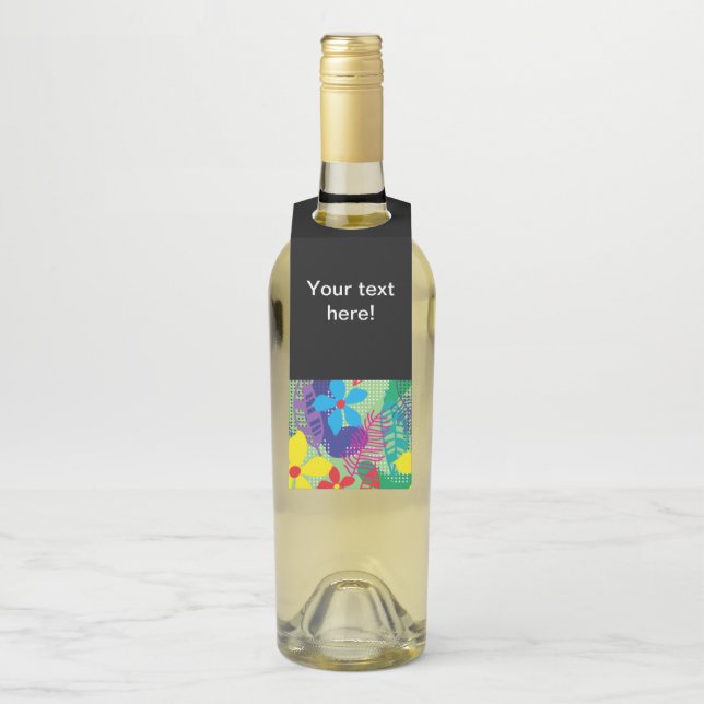 Colourful flowers background bottle tag (On Bottle)