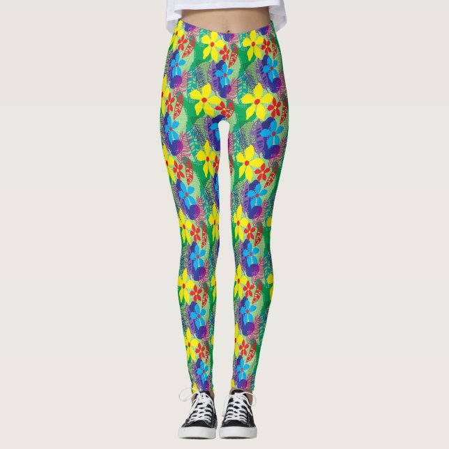 Colourful flowers background leggings (Front)