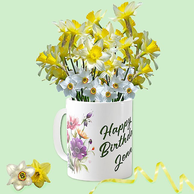 Colourful Flowers Birthday Greetings Coffee Mug (Creator Uploaded)