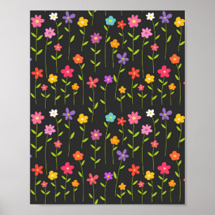 Colourful flowers black poster