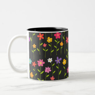 Colourful flowers black Two-Tone coffee mug