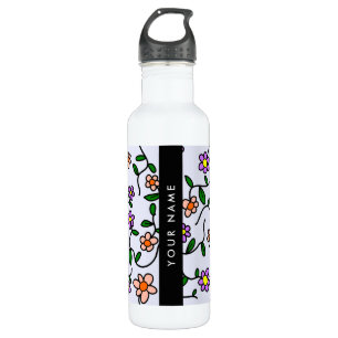 Colourful Flowers, Blue Background, Black 710 Ml Water Bottle