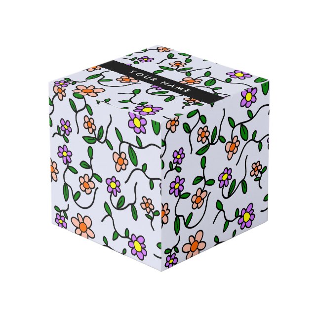 Colourful Flowers, Blue Background, Black Cube (Front Angled)