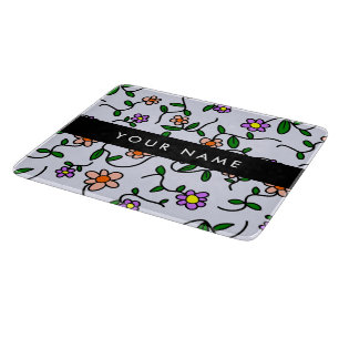 Colourful Flowers, Blue Background, Black Cutting Board