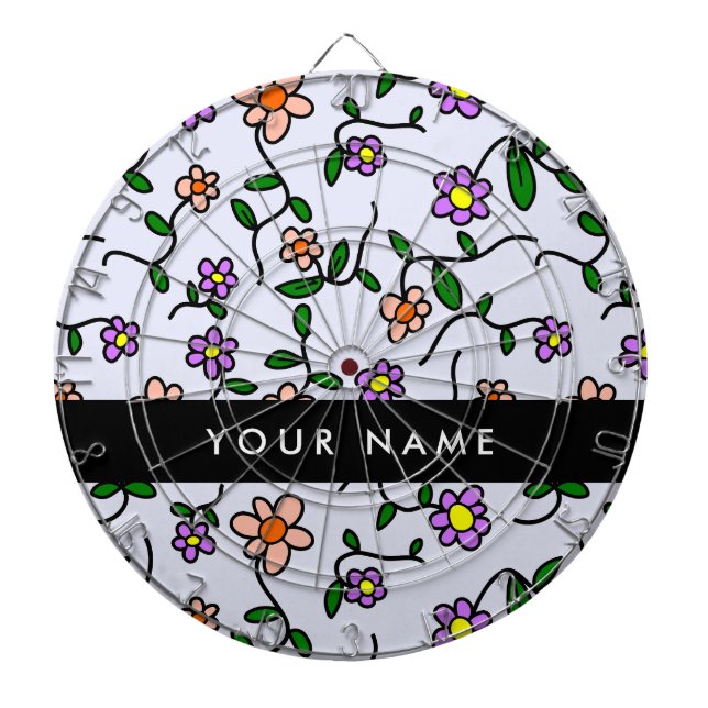 Colourful Flowers, Blue Background, Black Dartboard (Front)