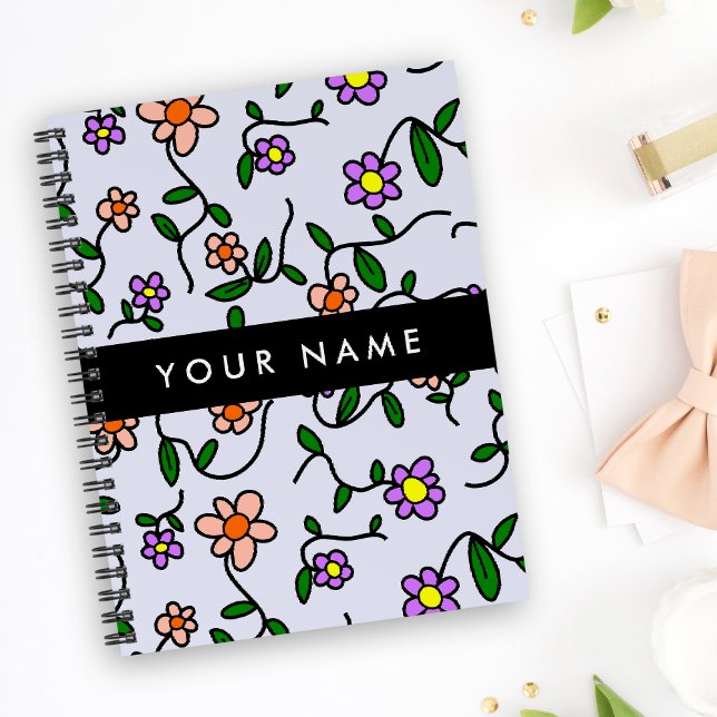 Colourful Flowers, Blue Background, Black Notebook (Creator Uploaded)