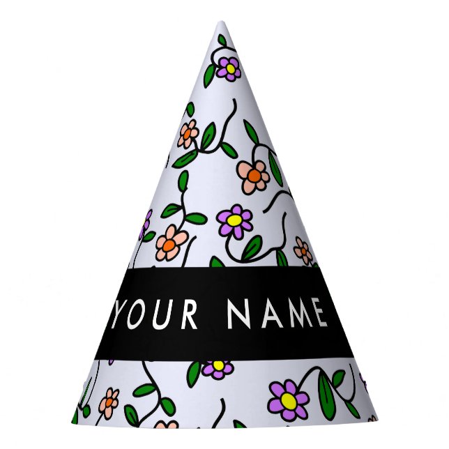 Colourful Flowers, Blue Background, Black Party Hat (Front)