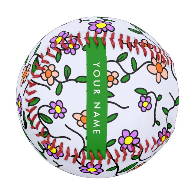 Colourful Flowers, Blue Background, Green Baseball (Front Left)