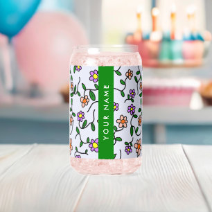 Colourful Flowers, Blue Background, Green Can Glass