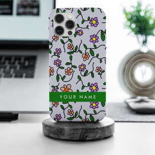 Colourful Flowers, Blue Background, Green iPhone 15 Pro Max Case