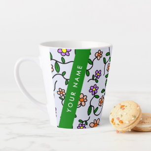 Colourful Flowers, Blue Background, Green Latte Mug