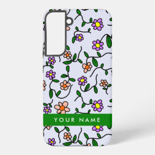 Colourful Flowers, Blue Background, Green Samsung Galaxy Case