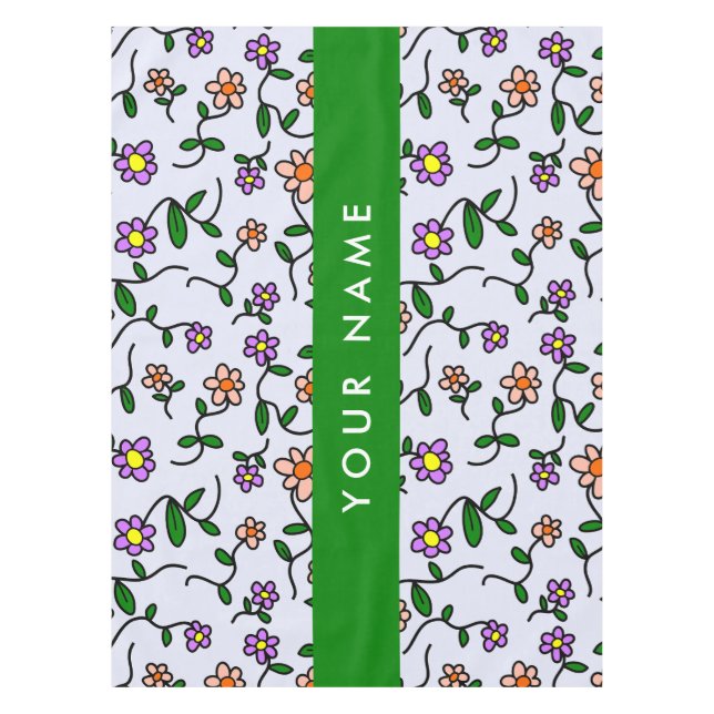 Colourful Flowers, Blue Background, Green Tablecloth (Front)