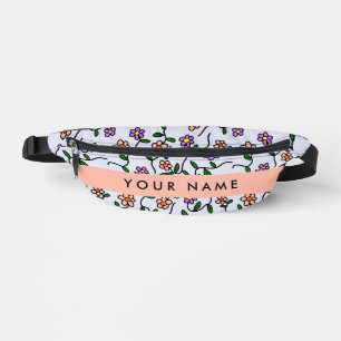Colourful Flowers, Blue Background, Orange Bum Bags