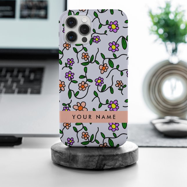 Colourful Flowers, Blue Background, Orange Case-Mate iPhone Case (Creator Uploaded)