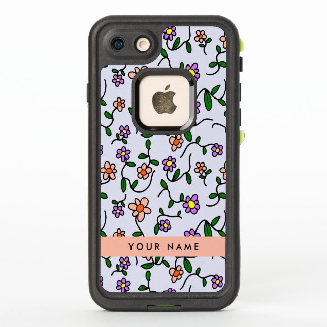 Colourful Flowers, Blue Background, Orange LifeProof iPhone Case (Back)