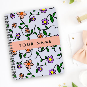 Colourful Flowers, Blue Background, Orange Notebook