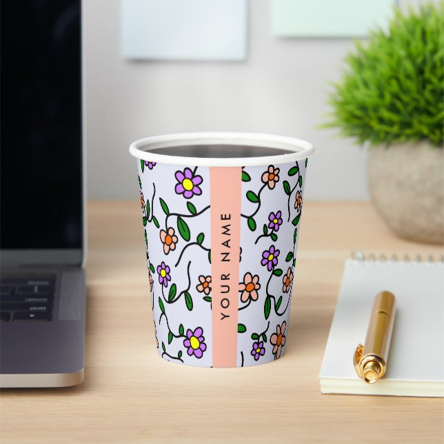 Colourful Flowers, Blue Background, Orange Paper Cups (Insitu)