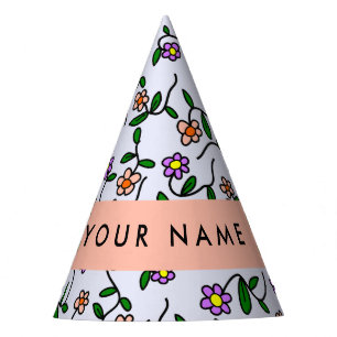 Colourful Flowers, Blue Background, Orange Party Hat