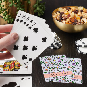 Colourful Flowers, Blue Background, Orange Playing Cards