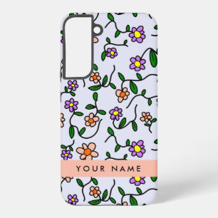 Colourful Flowers, Blue Background, Orange Samsung Galaxy Case