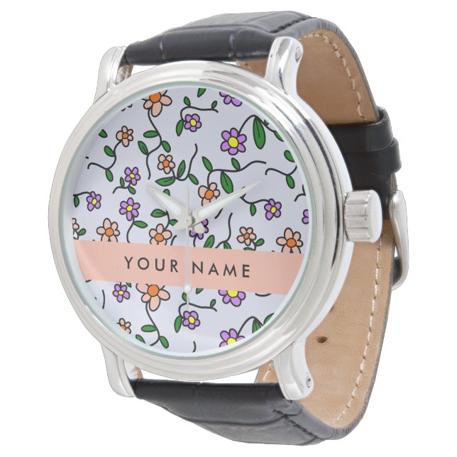 Colourful Flowers, Blue Background, Orange Watch (Angled)