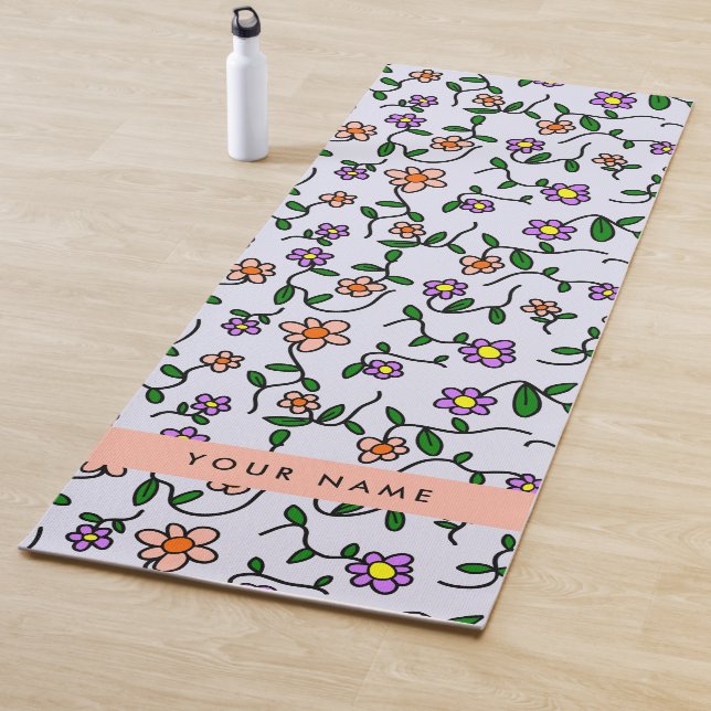 Colourful Flowers, Blue Background, Orange Yoga Mat (In Situ)