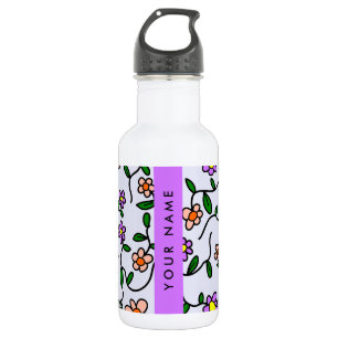 Colourful Flowers, Blue Background, Purple 532 Ml Water Bottle