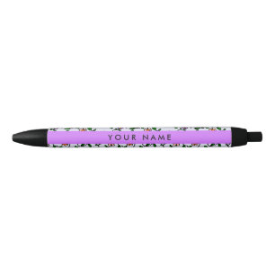 Colourful Flowers, Blue Background, Purple Black Ink Pen