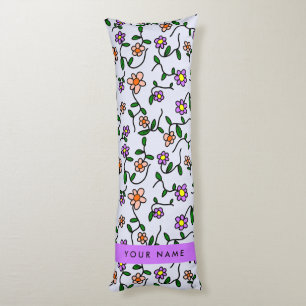 Colourful Flowers, Blue Background, Purple Body Cushion