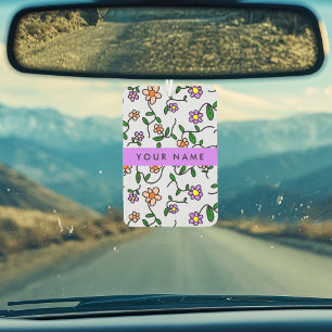 Colourful Flowers, Blue Background, Purple Car Air Freshener
