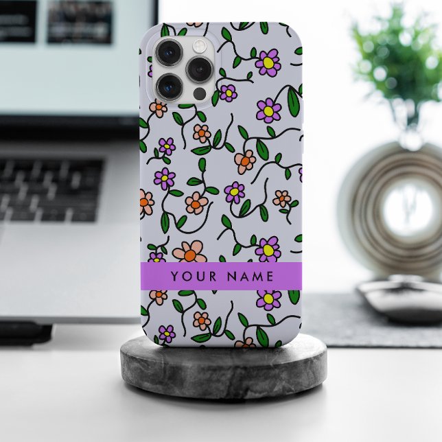 Colourful Flowers, Blue Background, Purple Case-Mate iPhone Case (Creator Uploaded)