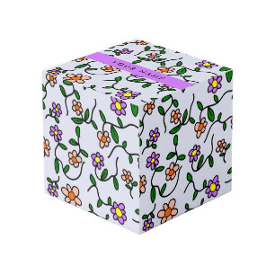 Colourful Flowers, Blue Background, Purple Cube
