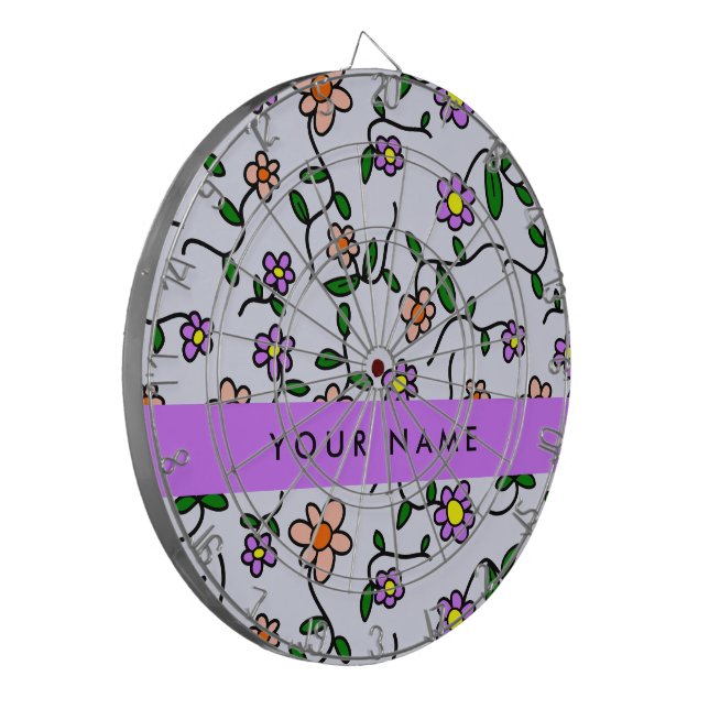 Colourful Flowers, Blue Background, Purple Dartboard (Front Left)