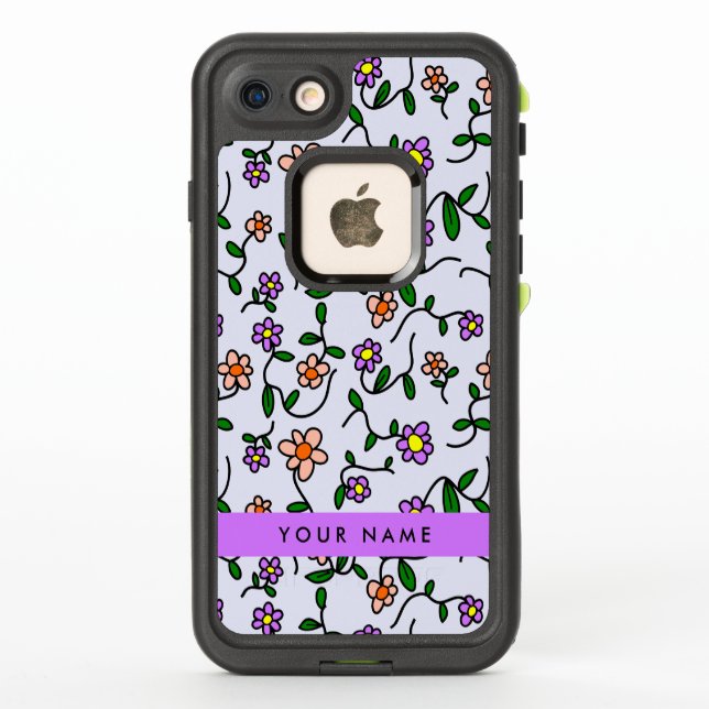 Colourful Flowers, Blue Background, Purple LifeProof iPhone Case (Back)