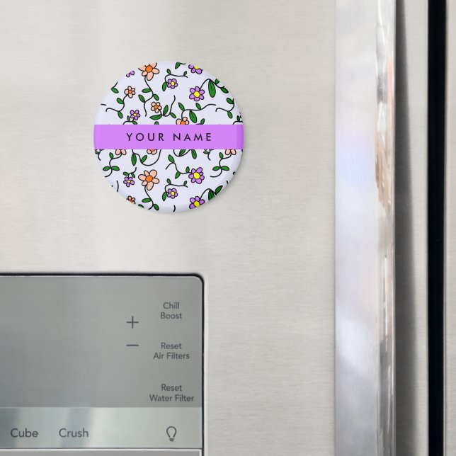 Colourful Flowers, Blue Background, Purple Magnet (In Situ (Fridge))