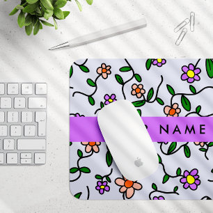 Colourful Flowers, Blue Background, Purple Mouse Pad