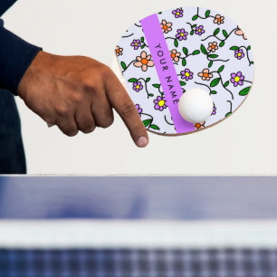 Colourful Flowers, Blue Background, Purple Ping Pong Paddle