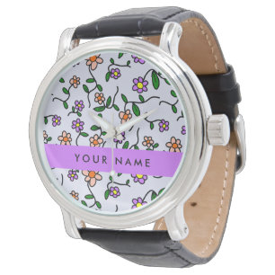 Colourful Flowers, Blue Background, Purple Watch