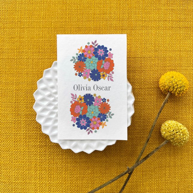Colourful Flowers Boho Bright Floral Illustration Business Card (Creator Uploaded)
