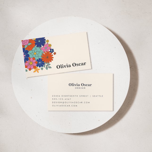 Colourful Flowers Boho Bright Retro Floral Art Business Card (Creator Uploaded)